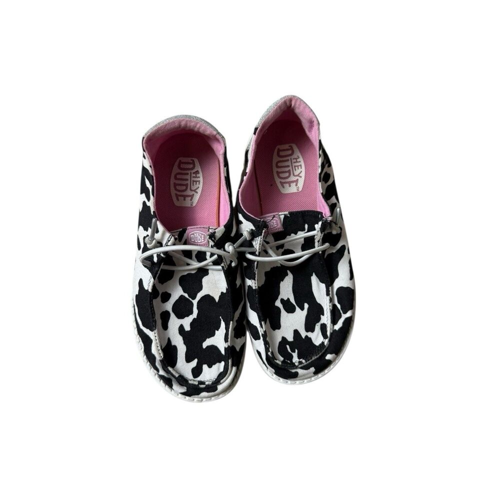Hey Dude Wendy T Cowgirl Sparkle Black/White Cow Print. Toddler Size C13